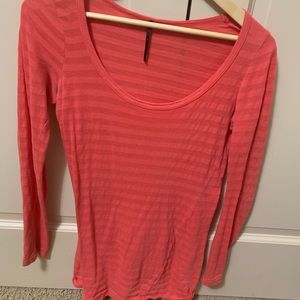 Coral 3/4 Length Striped Tee